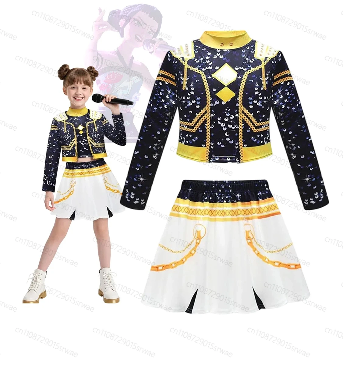 

Cute Girls Party Performance Costume Kpop Demon Hunters Cosplay Golden Costume Child Halloween Party Clolthes Outfit