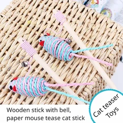 Pet Cat Teaser Mouse Toys Wood Wand Cat Catcher Teaser Rod Stick Cat Interactive Toys Mice Scratching Wand Cat Toys