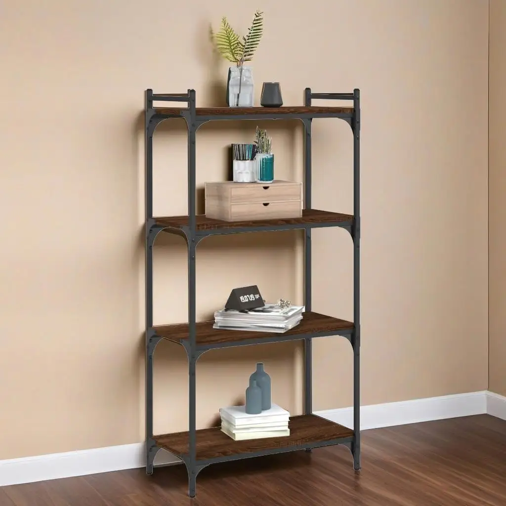 

4-Tier Brown Oak Bookcase - 23.6x11.8x47.2 Engineered Wood Storage Shelf Unit