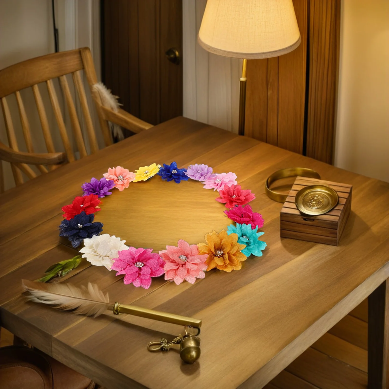 

15Pcs Decorative Pet Collar Flowers Chiffon Rhinestones Fake Pearls Dog Cat Neckwear Wedding Party Everyday Accessories