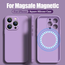 Magnetic For Magsafe Case For iPhone 15 Pro Max Coque Built-in Metal Plate Soft Silicone Cover For iPhone 14 16 Pro Max 13 12 11