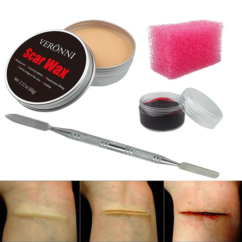 8PCS SFX Makeup Kit 20 Colors Face Body Paint Oil Stage Special Effects Halloween Wound Scar Wax Makeup Fake Scab Blood Spatula