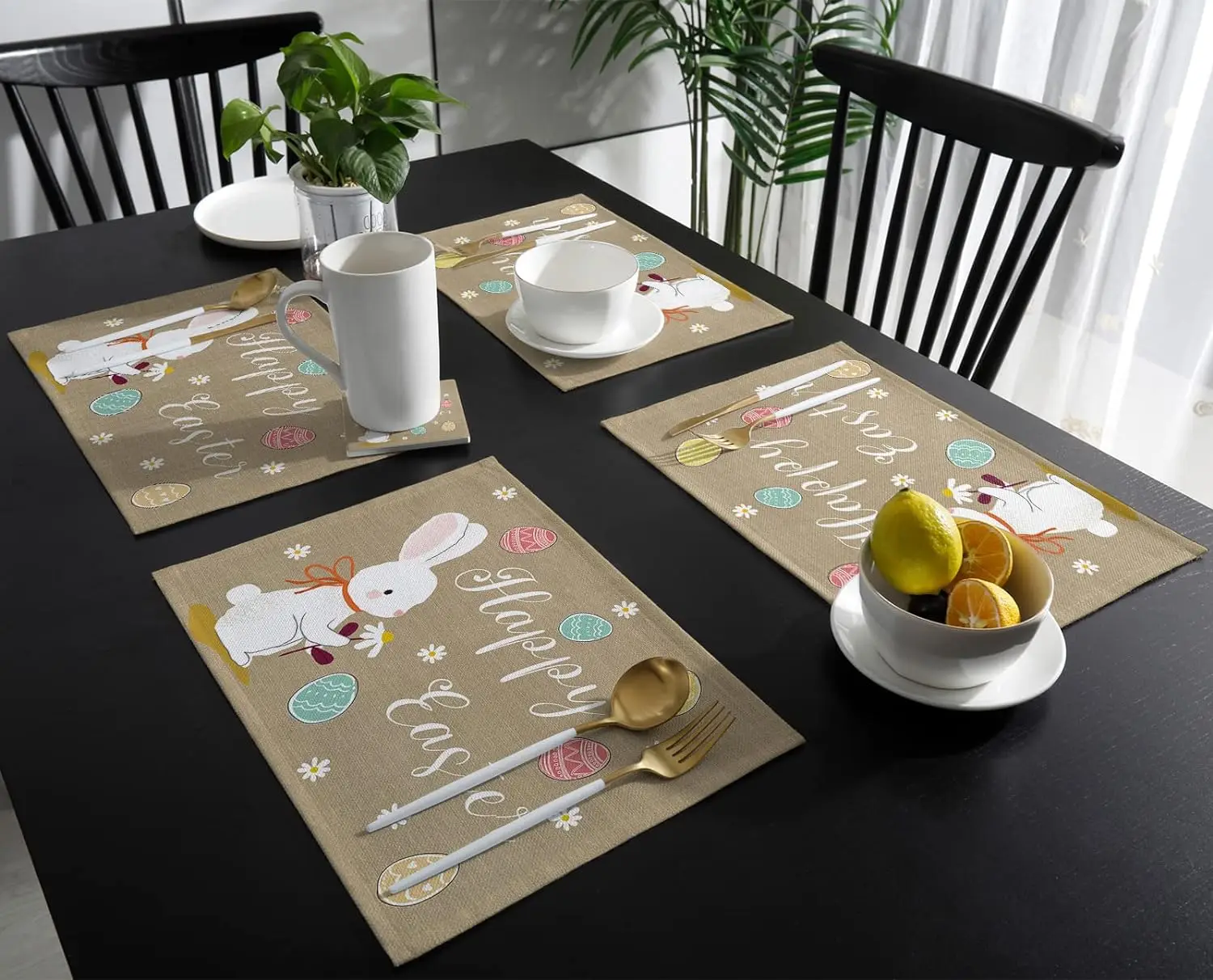 Easter Placemats for Dining Table Cute Bunny Placemat Set of 4 Easter Eggs Farmhouse Tablemats for Home Wedding Party Spring