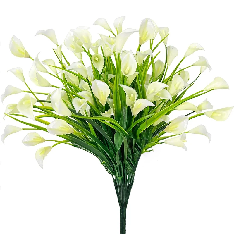 1 Bündel Calla-Lilien-Kunstblumen für den Außenbereich, künstliche Pflanzen, künstliche Kunststoff-Blume für den Innenbereich, Pflanzgefäß, Heim- und Friedhofsdekoration