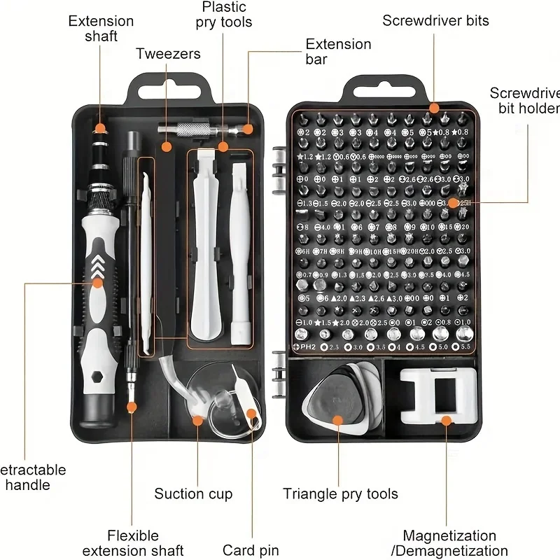 PortablePrecision Screwdriver 115 In 1 Set Magnetic Mini Screw Nuts Bits WEEKS Multifunction Household Repair Tools Kit