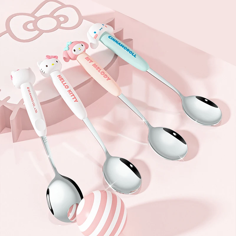 Kawaii Cinnamorolls 304 Stainless Steel Portable Commuter Cutlery Cute Melodys Kid Cartoon Spoon Student Cutlery Chopsticks Gift