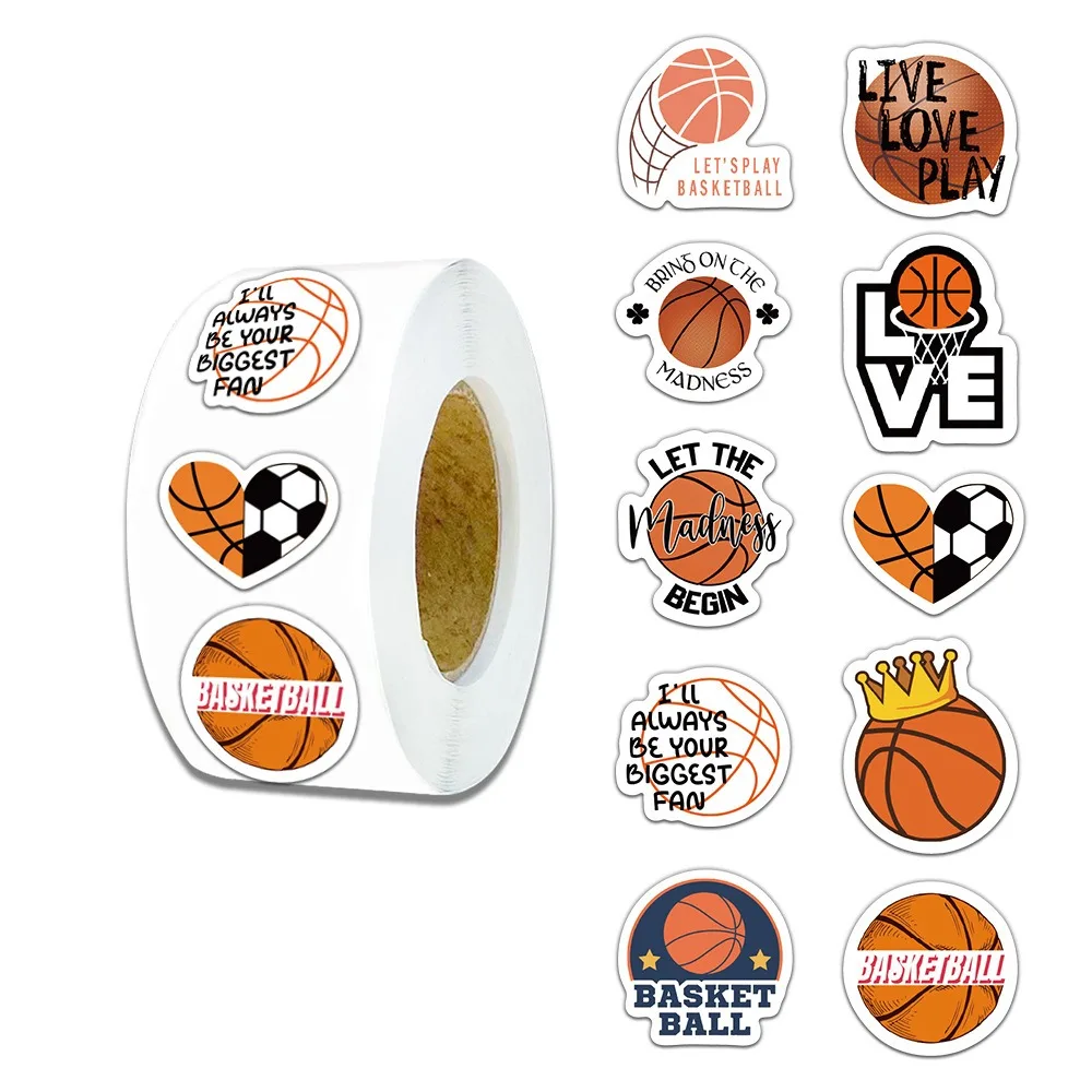 500Pcs/roll Cartoon Basketball Sealing Sticker Graffiti Paper Mini Cute PVC Water Cup Laptop Guitar Reward Gift Toy Decoration