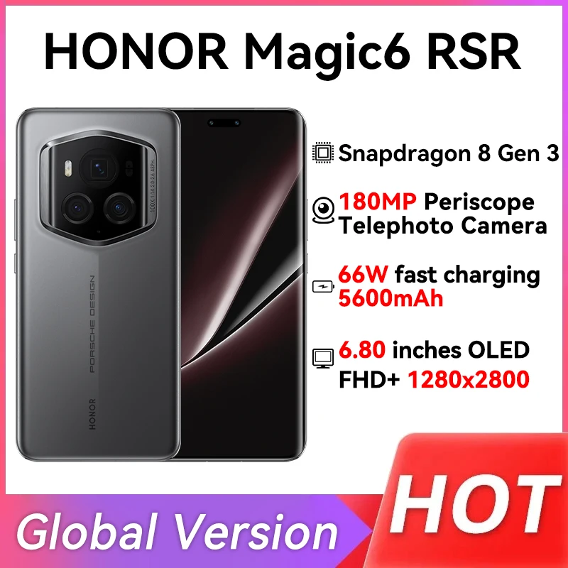 Global Version Honor Magic 6 RSR Porsche Design 6.8'' OLED 24GB 1TB Phone 180MP Camera Snapdragon 8 Gen3 5600 mAh 66W Wireless