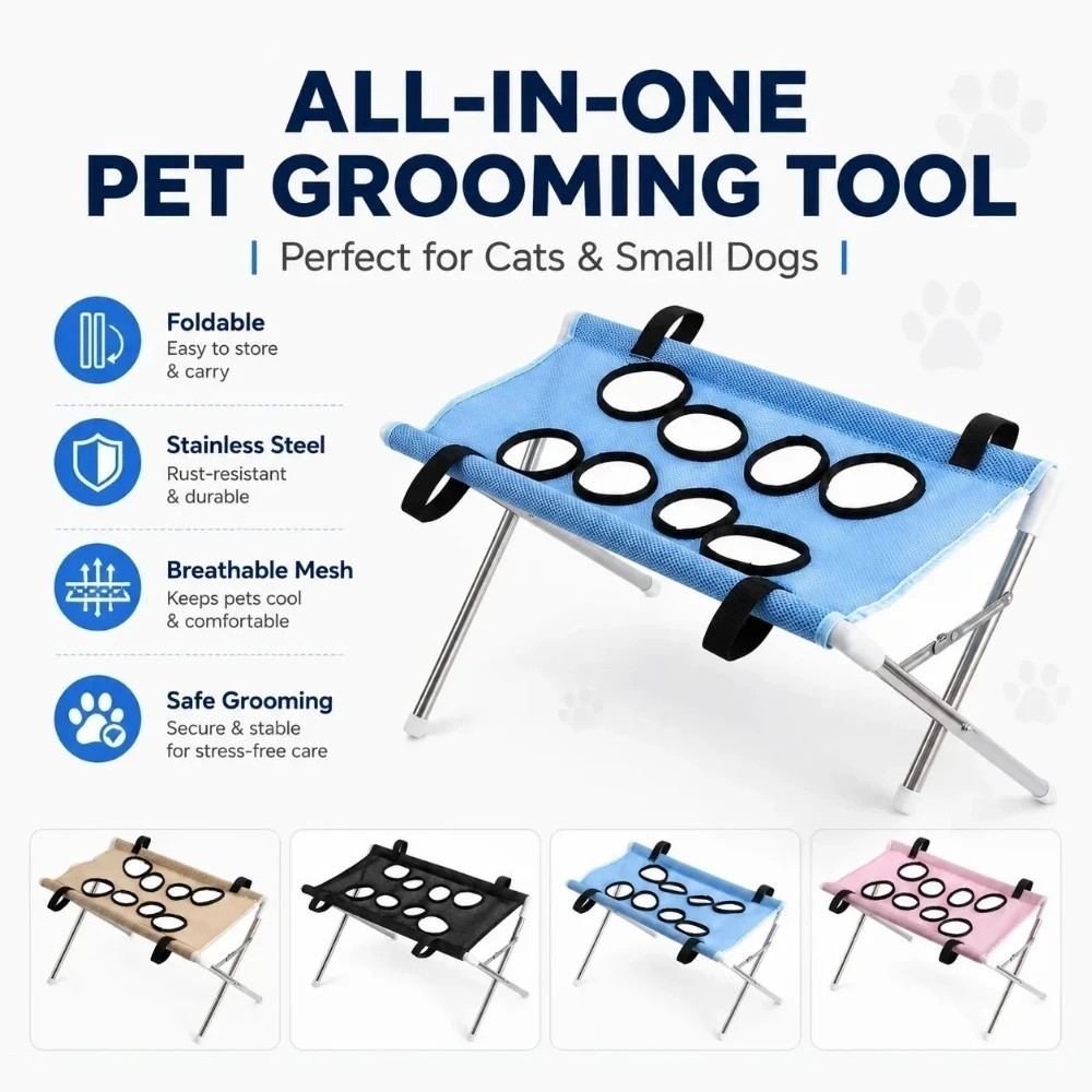 Portable Folding Stainless Steel Detachable Pet Care Bed Anti-scratch and Anti-bite Pet Grooming Small Dog Hammock Dog Artifact