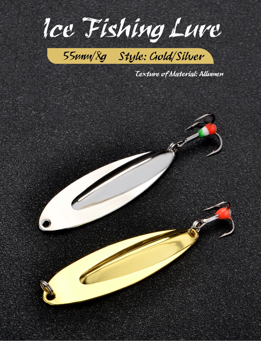 FTK Eisfischen-Köder Löffelköder 8g 55mm 1 Stück Gold/Silber Aluminium Angelköder Spinner-Köder Dreifachhaken 10 # Harte Köder – Detail 1