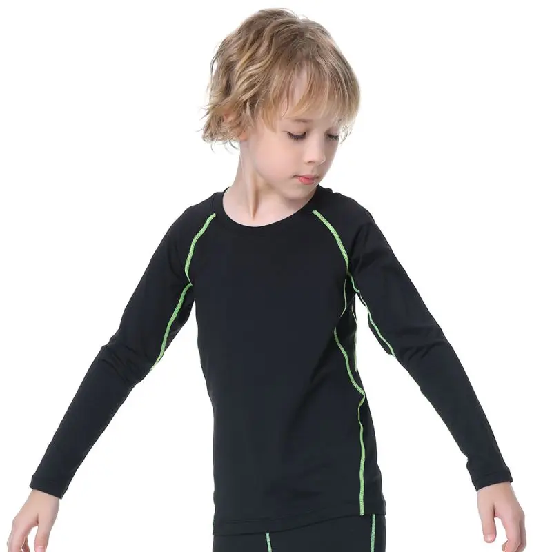 Kids Boys Sports Compression T-shirt Long Sleeved Velvet Sportswear Clothes Children Quick Drying Tight Top Fitness Sweatshirt