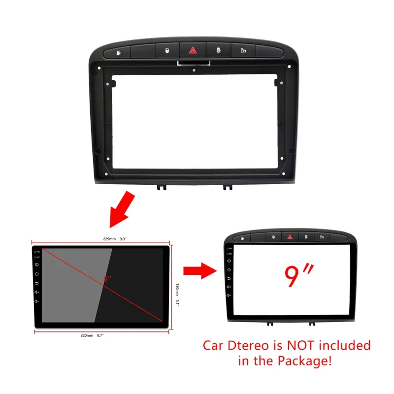 9inch big screen 1Din android Car DVD Frame Audio Fitting Adaptor Dash Trim Facia Panel For PEUGEOT 408 308 2008-16 car panel