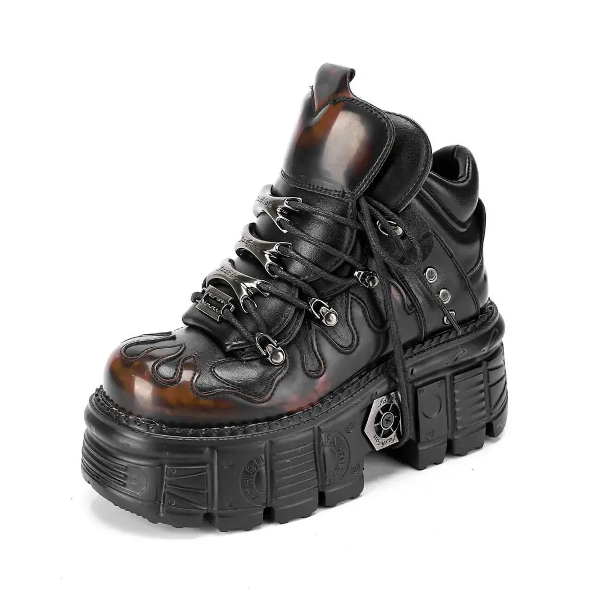 Unisex Gothic Dark Style Platform Shoes Punk Metal Height-Increasing Motorcycle boots Polished Riding Shoes