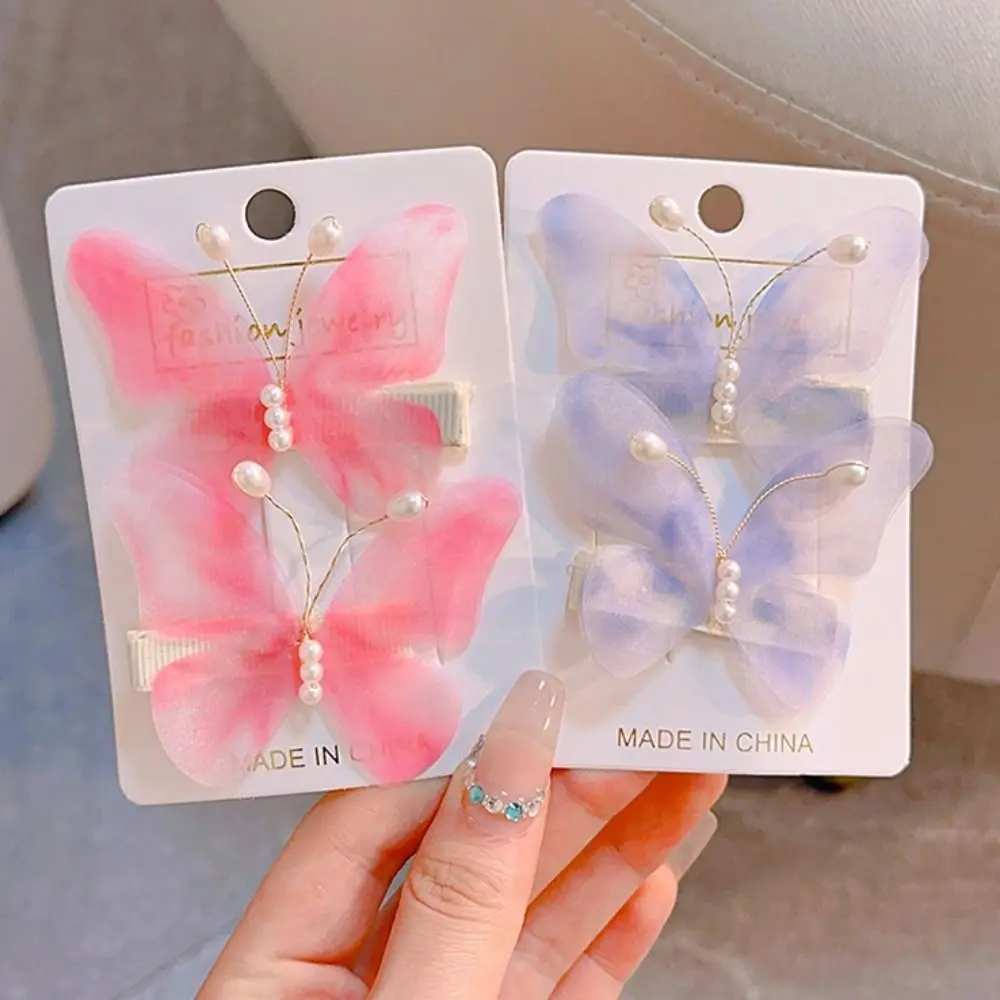 Pearl Butterfly Hair Clip Lovely Hair Accessories Mesh Hanfu Hairpin Traditional Hair Ornaments Children Barrette Girls image 2
