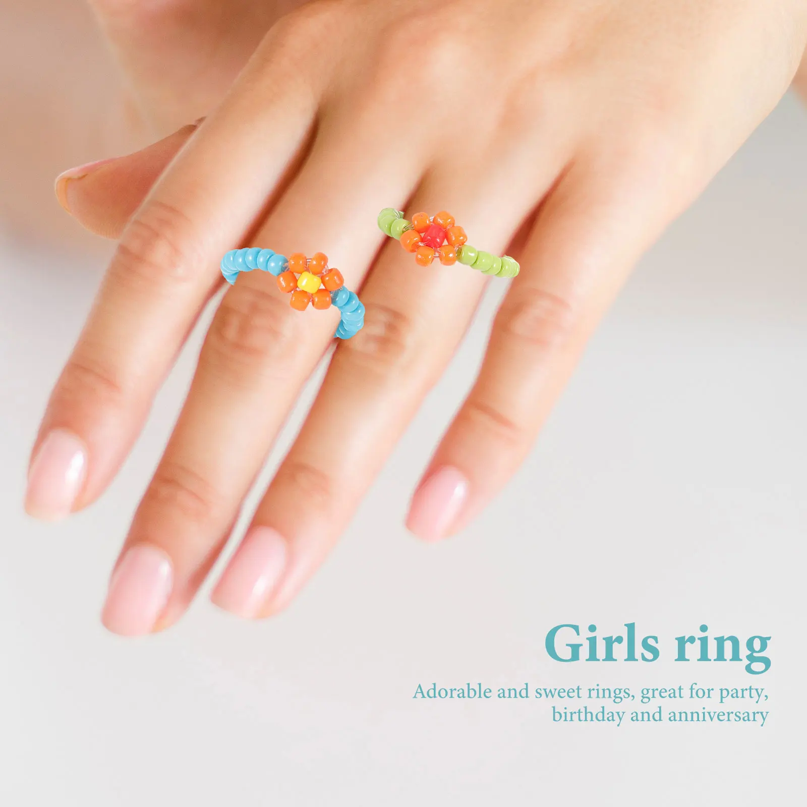 

10pcs Colorful Bead Rings Summer Jewelry Cute Finger Accessories Cartoon Decor Party Banquet Durable Ring Set