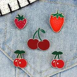 Red Strawberry Shirt Lapel Pin Sweet Delicious Cherry Enamel Brooches Summer Fresh Fruit Bag Badge Jewelry Gift for Friends Kids