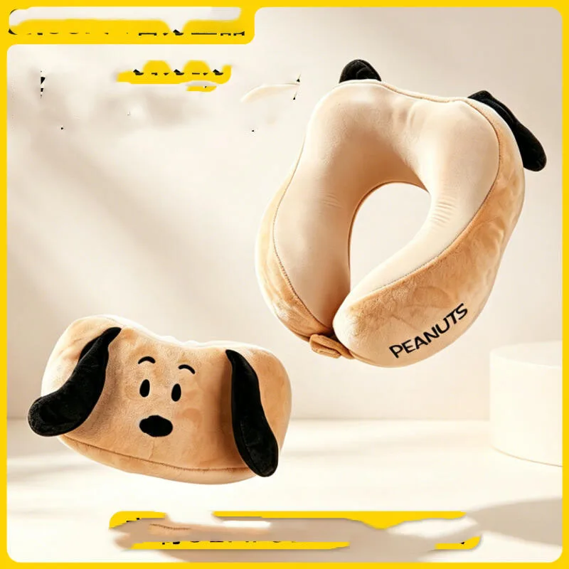 Kawaii Snoopy U-Shaped Neck Pillow Portable Soft Travel Neck Support Cushion for Plane Train Car Office Nap Holiday Souvenir Gif