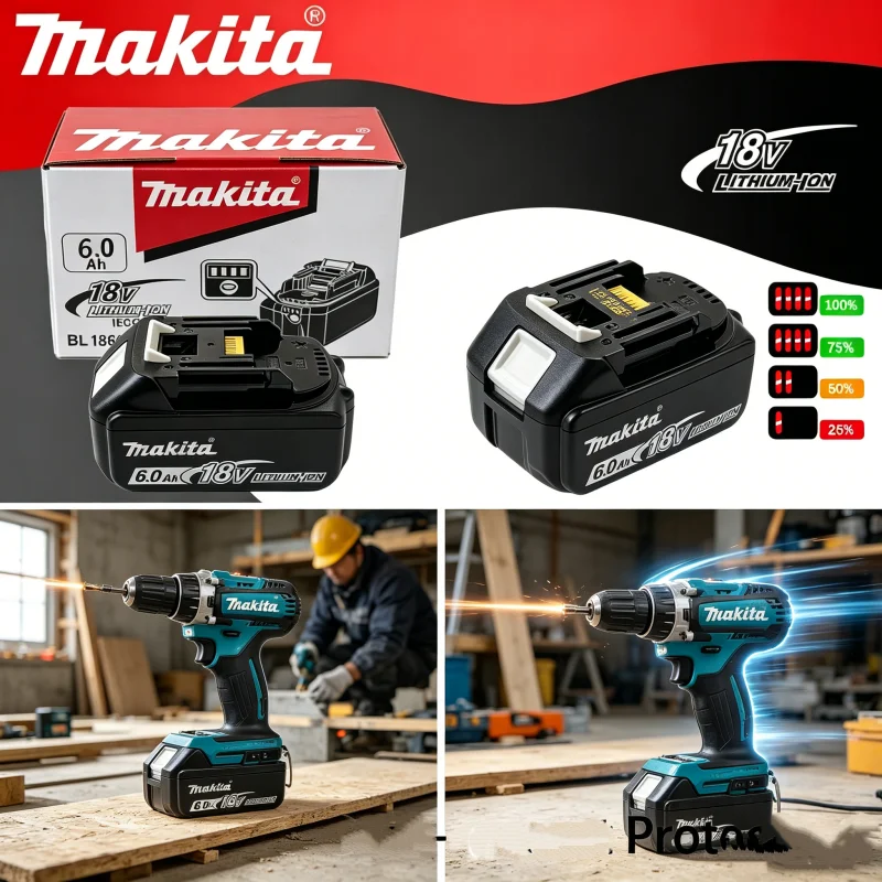 Makita 18V 6Ah Lithium-Ion Rechargeable Battery for BL1860B BL1850B BL1830B LXT400 Electric Tools Compatible High-Performance
