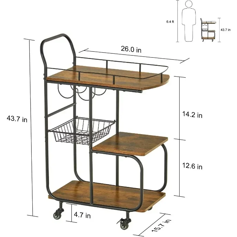 CWT Industrial Bar Wheel Cart Kitchen Beverage Alcohol cart, suitable for living room, outdoor service cart rack  metal