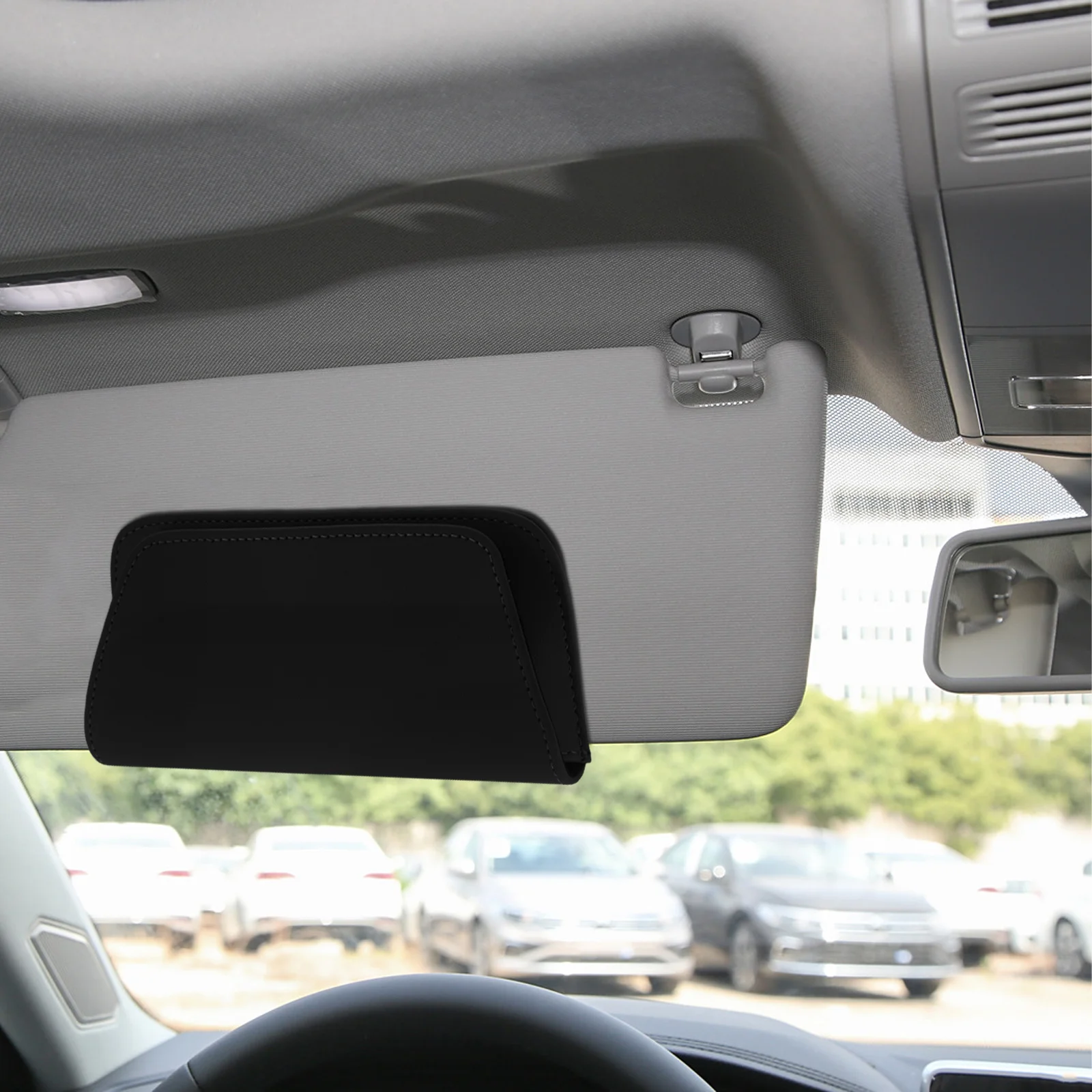 

Car Sun Visor Organizer Eyeglass Case Black Fake Multifunctional Storage for Sunglasses and Small Items