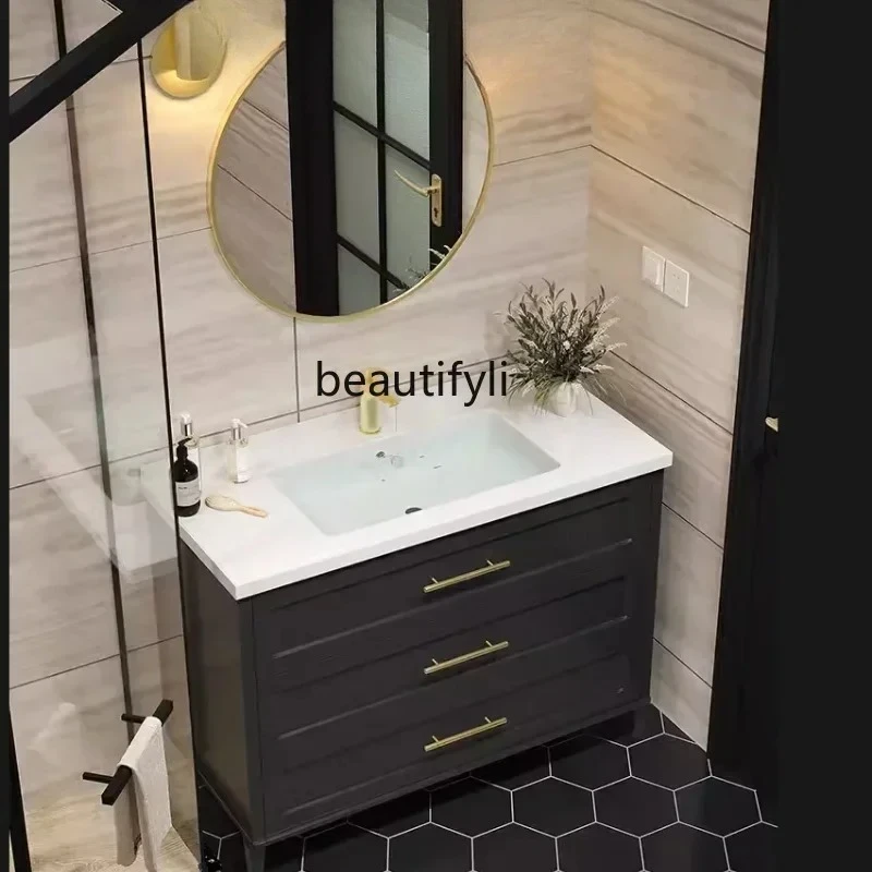 French Style Bathroom Cabinet Ceramic Whole Washbin Oak Wash Basin Cabinet Floor Washstand