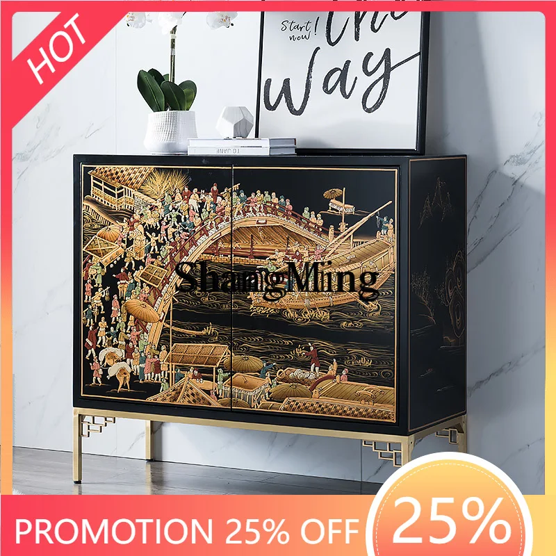 

FG good-looking New Chinese Style Restaurant Hotel Solid Wood Entrance Partition Cabinet Light Luxury Hallway Shoe Cabinet