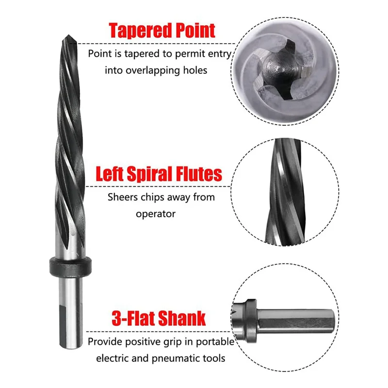2 Buah Alat untuk Membesarkan Lubang Seruling Spiral 5/8 Inci dengan Batang 1/2 Inci, M2 HSS Jembatan/Pembesar Lubang Konstruksi Lancip Chucking Alat untuk Membesarkan Lubang Bor Bit-A78G