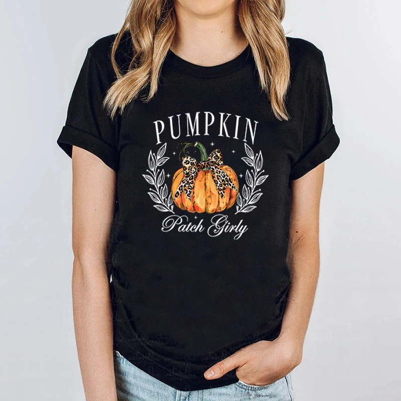 

Cute Fall Pumpkin Patch Girly Print T-shirts For Women Summer Short Sleeve Casual Round Neck T-shirts Loose Pure Color Tee Shirt