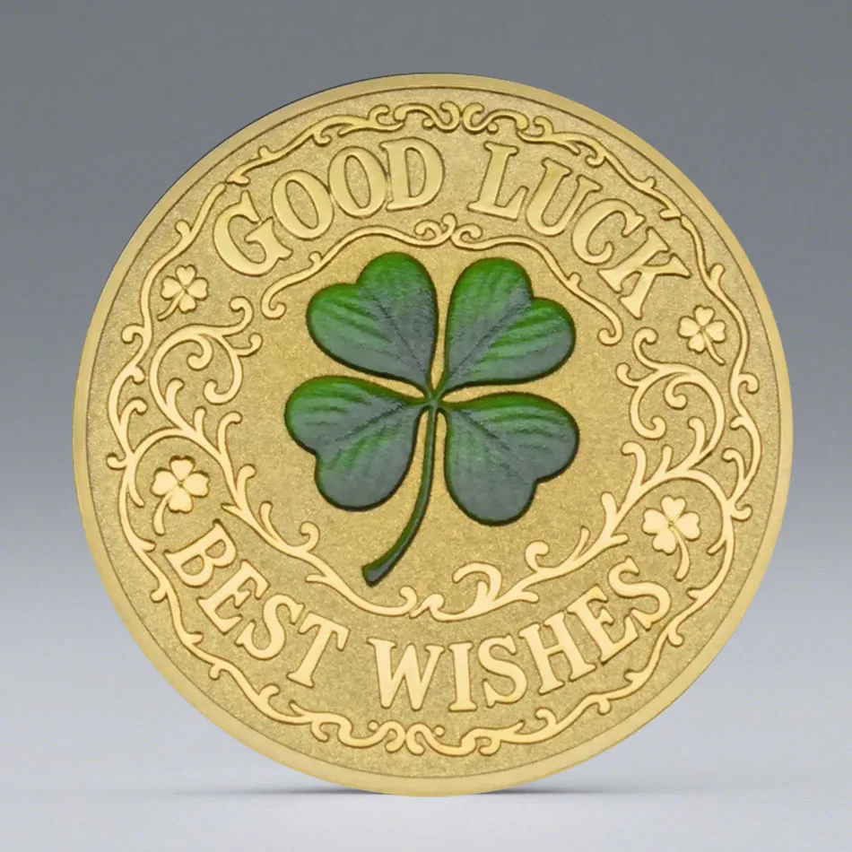 عملة جرين ذا فور ليف كلوفرز لاكي كوليكشن المطلية بالذهب بأربع أوراق أطيب التمنيات تذكارية