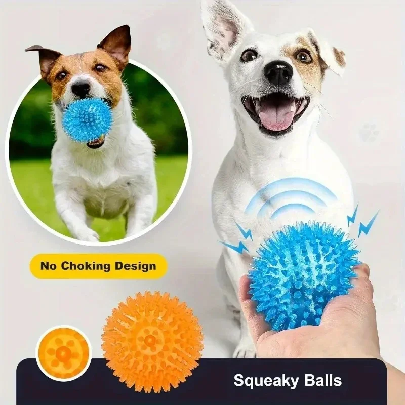 3 Pieces Durable Dog Toys: Squeaky Balls for Teeth Cleaning and Training - Safe and BPA Free for Small and Medium Dogs!