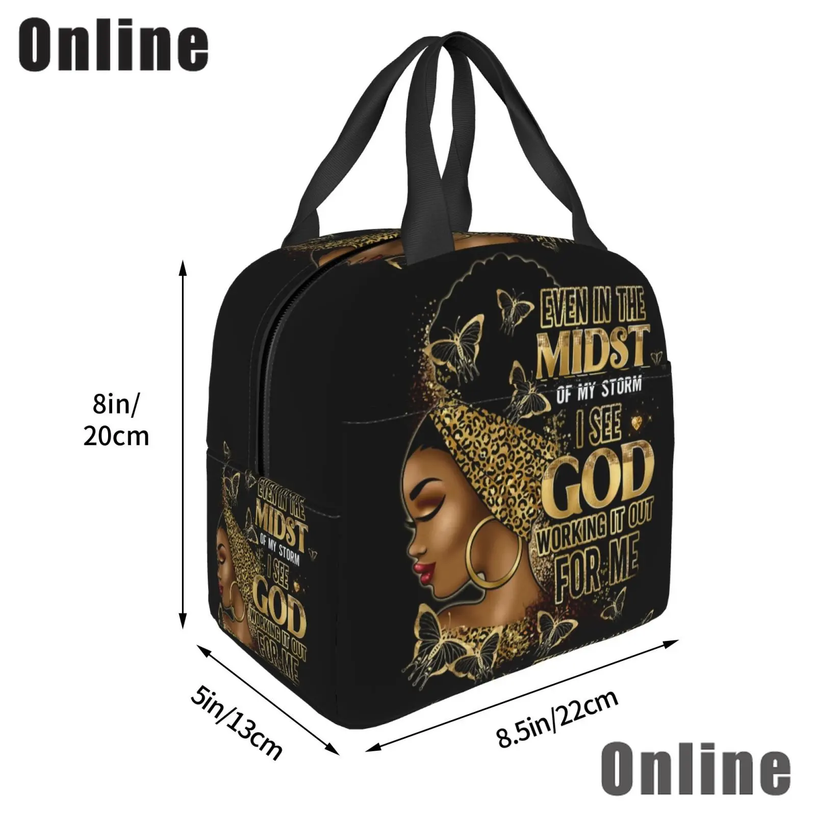 African American Black Girl Lunch Bag Compact Tote Bag Reusable Lunch Box Container For Women Men School Office Work