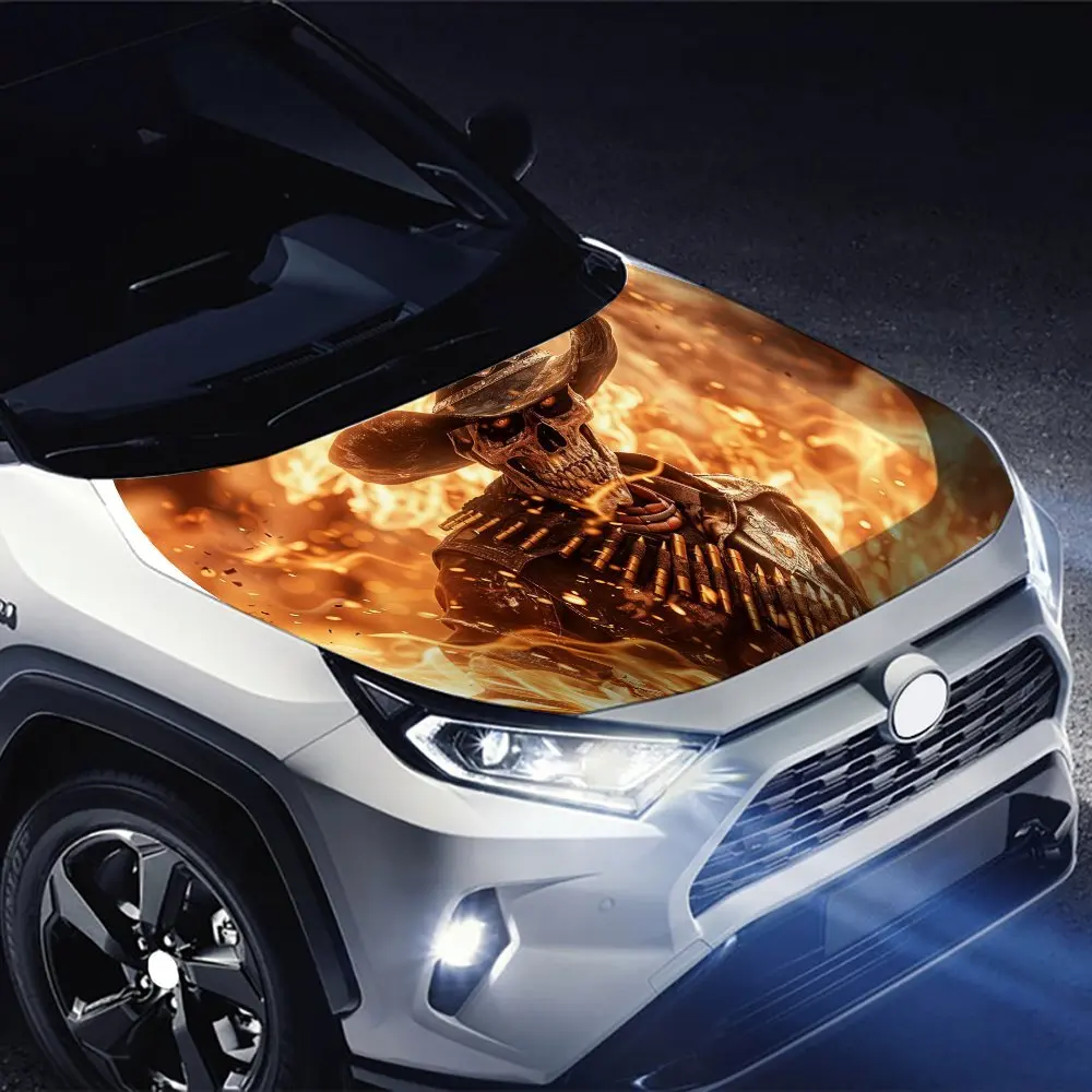 الهيكل العظمي مدفع النار النمط الغربي غطاء السيارة التفاف اللون ملصق فينيل شاحنة الرسم بونيه اكسسوارات السيارات الديكور ملصق مائي هدية #4