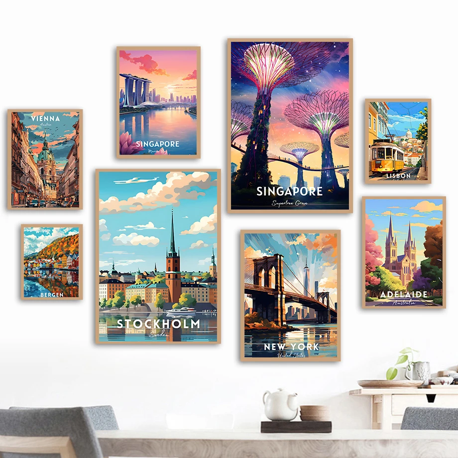 Vienna New York Australia Athens Coastal City Urban Architecture Fashion Wall Art Canvas Painting Nordic Poster Room Decor