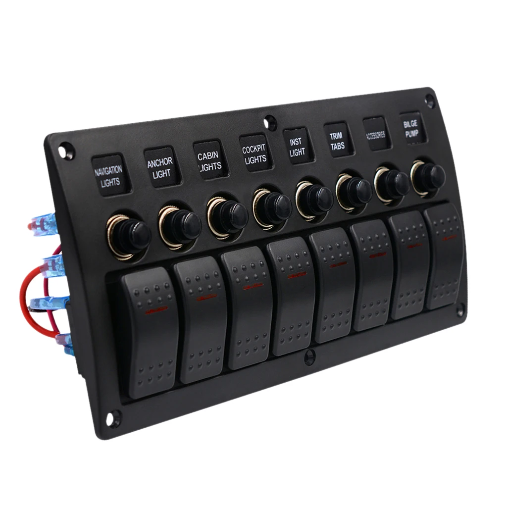 8 Gang LED Rocker Switch Panel Circuit Breaker for 12V/24 RV Marine