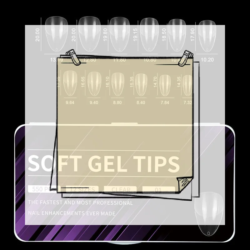 550PCS False Nail Tips Soft Gel Fingertip Semi-matte Capsules Almond French Coffin Full Cover Artificial Fake Nails Extension