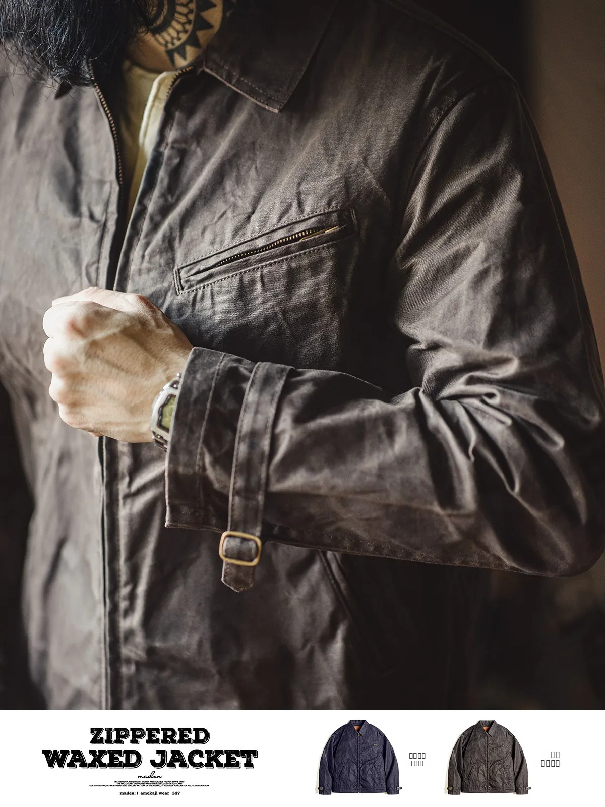 

Maden Fourth Generation Oil Wax Jaet American Retro ort Canvas Coat Men's Autumn Ameika Khaki Outerwear Youth ular Cot...