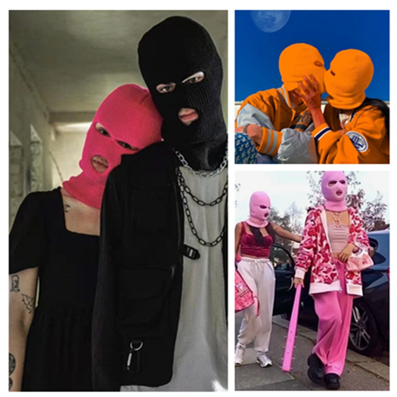 ホットセール ユニセックス バラクラバ フルカバー スキーマスク 帽子 3穴 冬用帽子 タクティカル 防風 リブ編みニットビーニー 冬用暖かい帽子