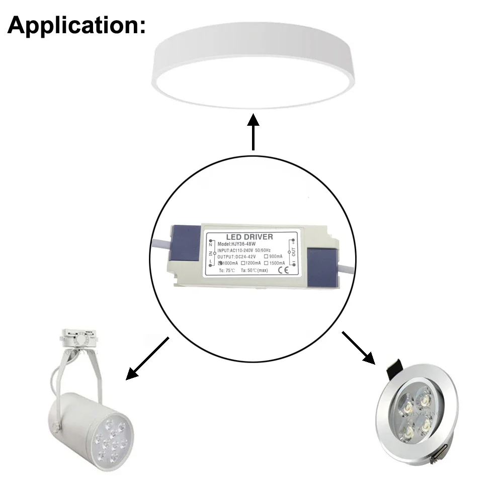 110V 220V 36W 40W 45W 48W LED Driver DC24-42V 900mA 1000mA 1200mA 1500mA Flicker Free Power Supply External Lighting Transformer