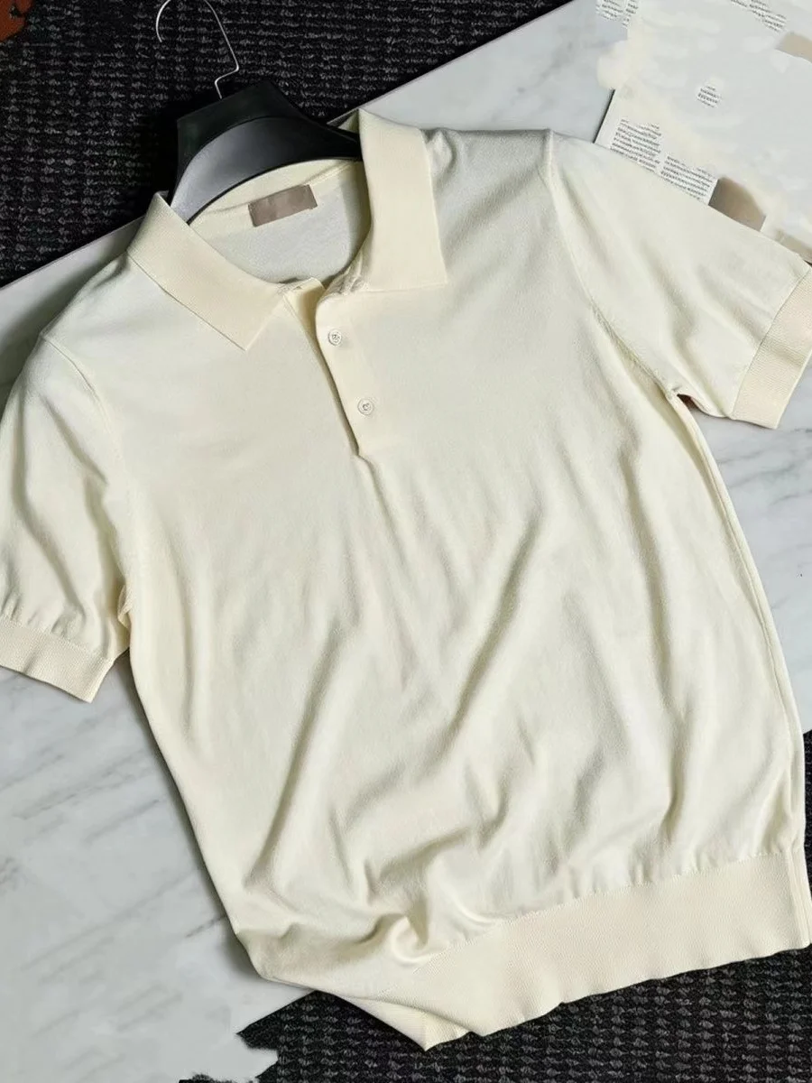Summer 2026 Men's Short Sleeve Knitted Ice Silk  Shirt Casual Business Style Polyester Fiber Regular Sleeve Fit Type