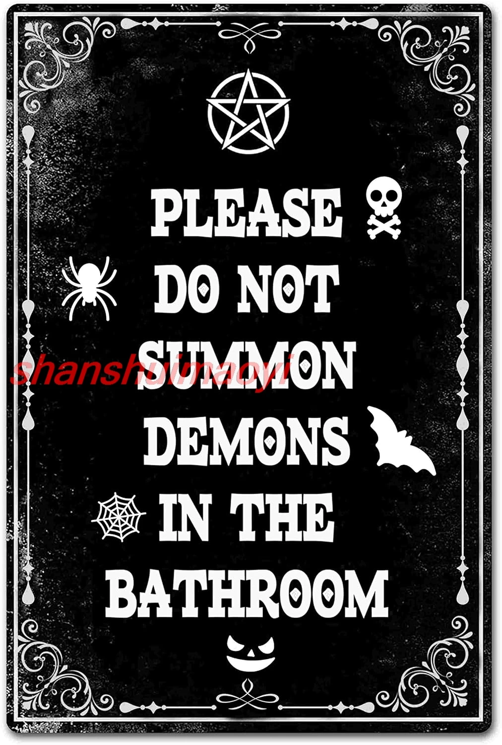 Please Do Not Summon Demons In The Bathroom Sign Funny Dark Humor Goth, Gothic, Witchy Bathroom Decor 8 x 12 Inch (943) sha sign