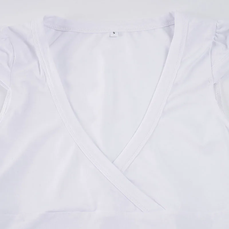 SUCHCUTE Y2K Basic Wrap V-Ausschnitt T-Shirt mit Flügelärmeln, geraffter Taille, schmal geschnitten, kurz geschnitten, lässiges Top, Sommer Damen T-Shirts, Korean Harajuku – Detail 5