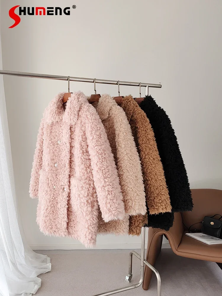 2024 Autumn Winter New Feminine Chic Toka Lamb Wool Coats Women's Fur Integrated Coat Long Sleeve Solid Color Trendy Ladies Fur