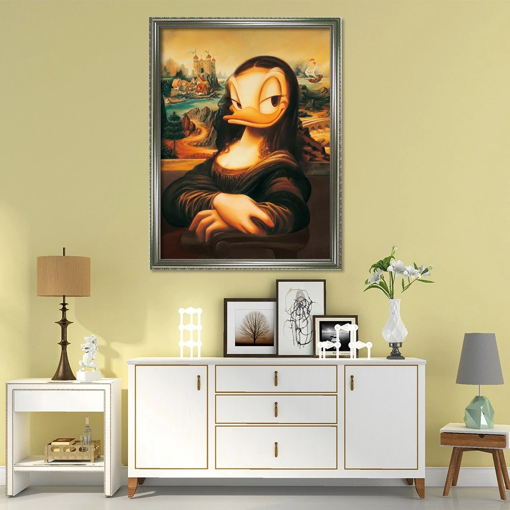 Funny Altered Mona Lisa Painting Vintage Wall Art Poster Disney Daisy Duck Picture Canvas Print Living Room Home Decor Cuadros