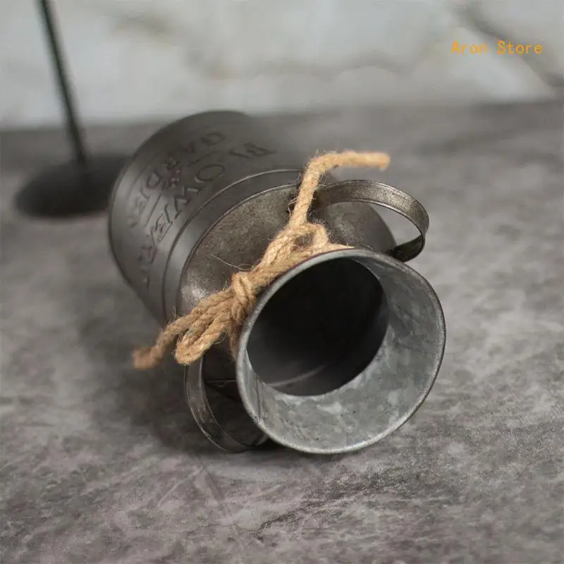 Flower Pot Iron Home Retro Flower Vase Garden Plant Flowerpot Succulent Decor H3CF