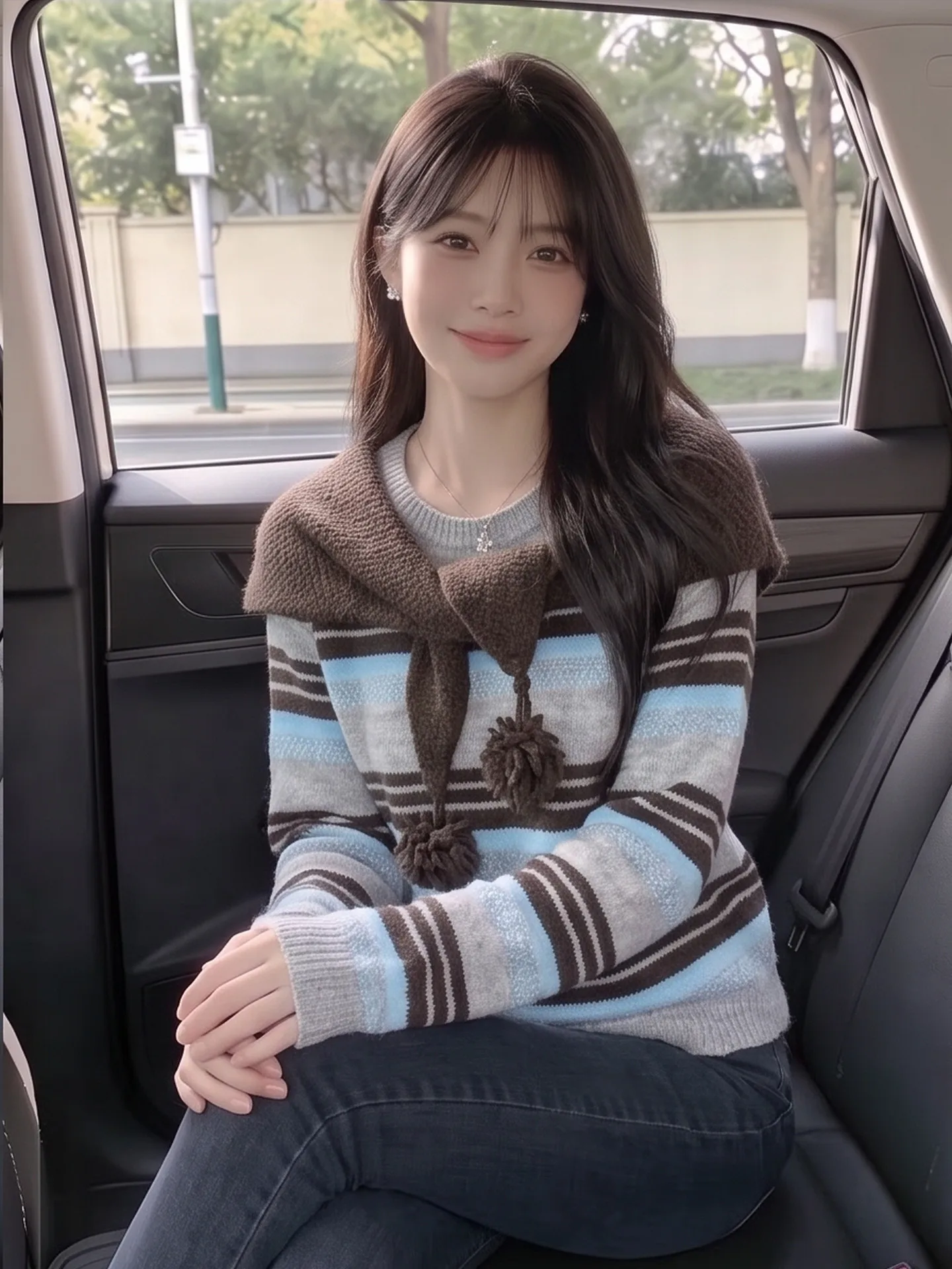 Comfortable Loose Knitted Stripe Women's Sweater Autumn Winter Inner Wear Soft Cozy Korean Style Citywalk Long Sleeve Top