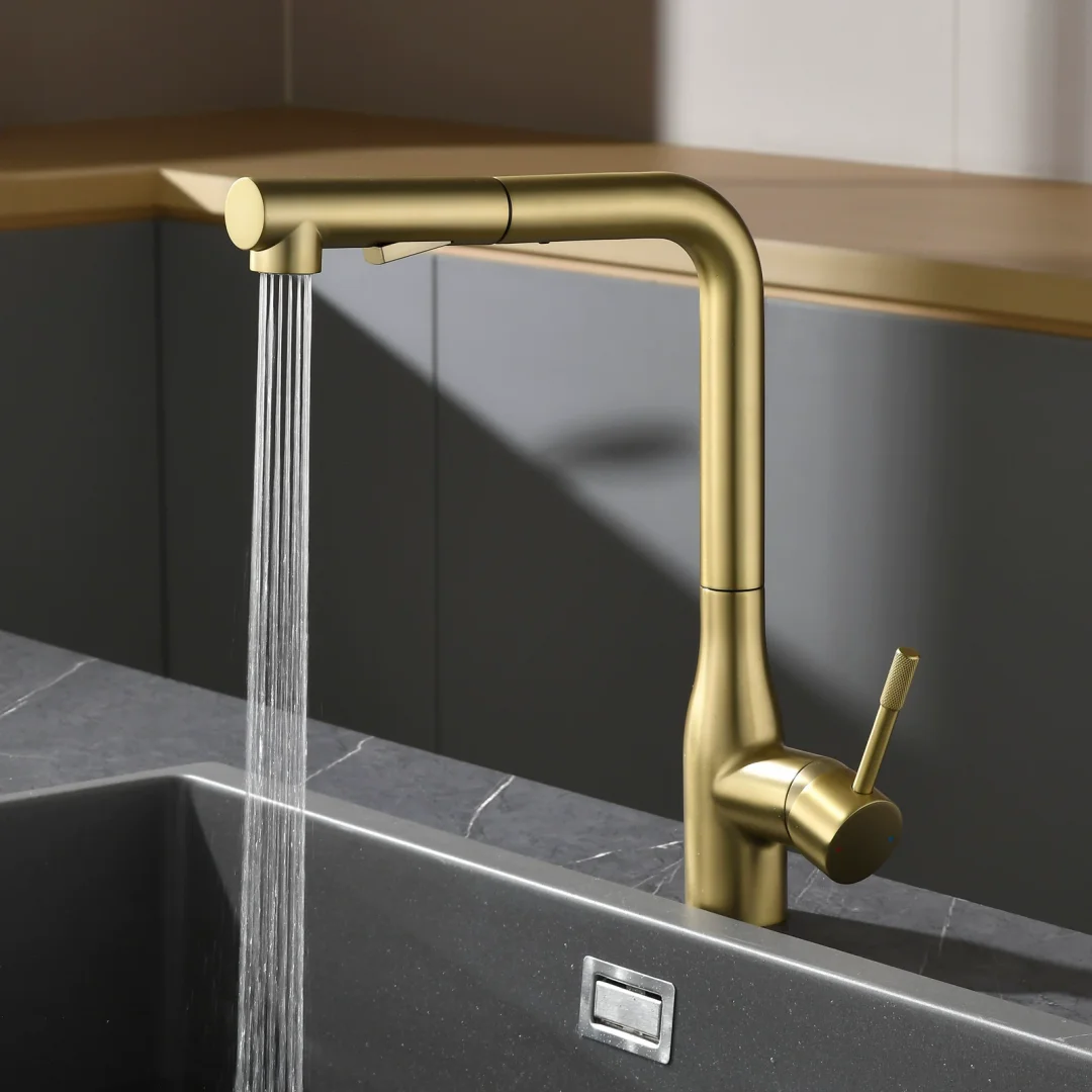 Brushed Gold Pull Out Kitchen Faucet Grey Sink Faucet Mixer Tap 360 degree rotation torneira cozinha mixer taps Kitchen Tap