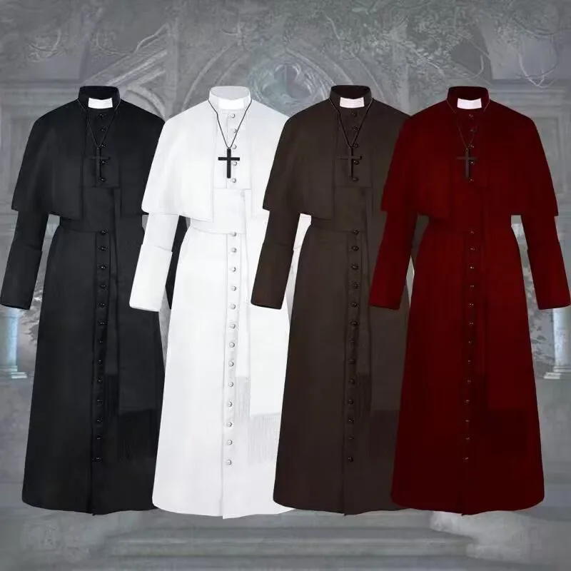 Traje de Sacerdote Medieval Renacentista Retro para Cosplay, Vestimenta Sacerdotal Católica, Túnica Sólida de Clérigo para Misa, Sacerdote Papal, Predicador
