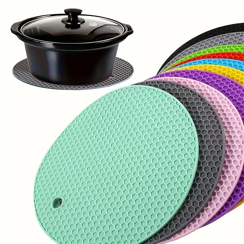 3pcs Round Silicone Pot Holders, Honeycomb Texture Heat Resistant Trivets, Non-Slip Hot Pads for Kitchen, Table, Countertop