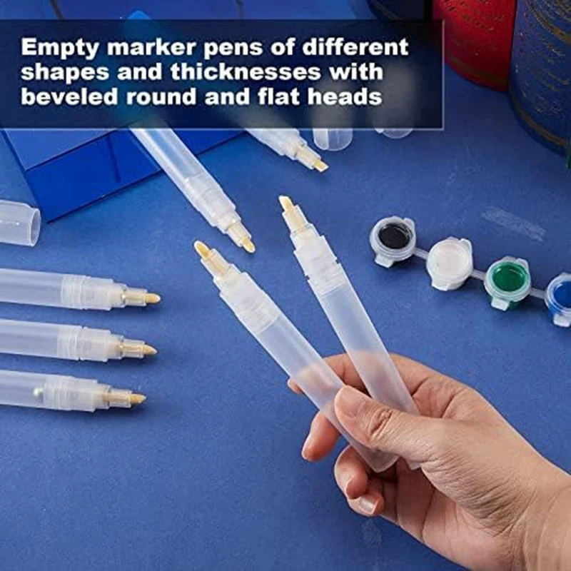 24 Pack 6 Mm 3 Mm Empty Fillable Blank Paint Touch Up Pen Markers Round Tilted Head Paint Marker Pens Acrylic Paint Pens