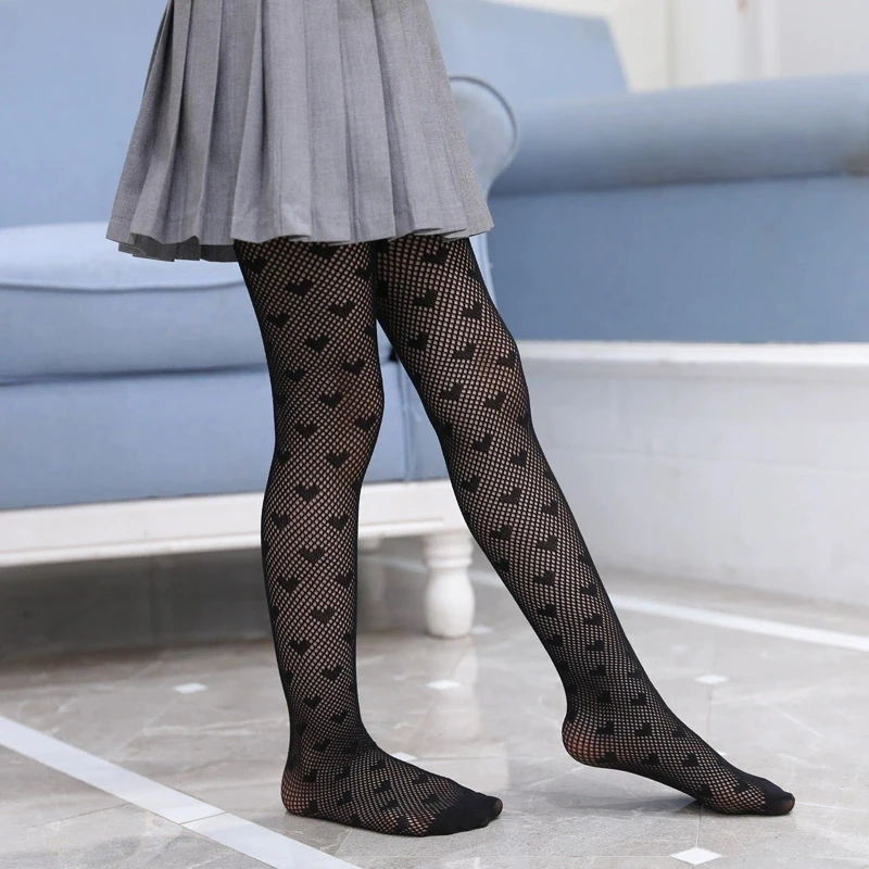 Girls Hollow Jacquard Tights Breathable Footed Pantyhose Cute Hollowed Pattern Soft Friendly Lightweight Fashion Leggings